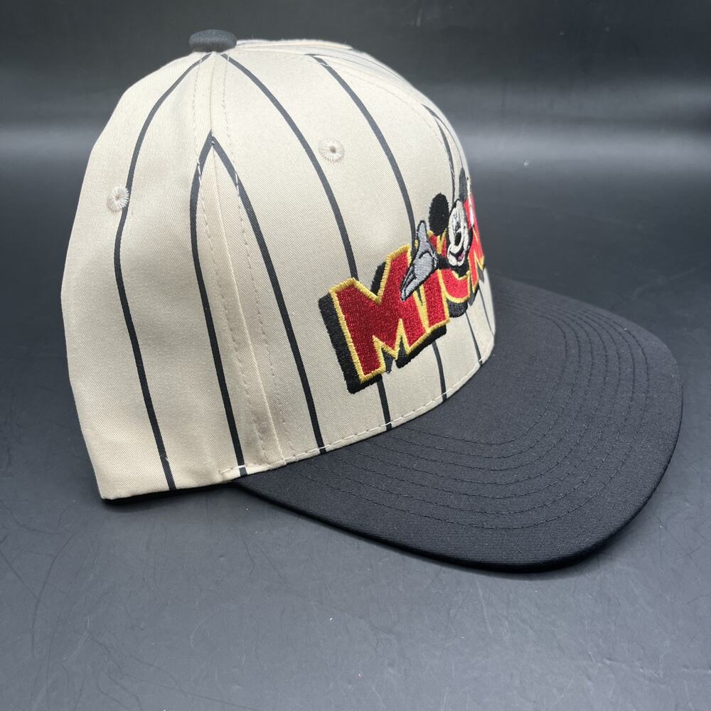 Vintage Looking Mickey Baseball Hat Cap SnapBack One Size Beige Black Striped - Picture 2 of 4